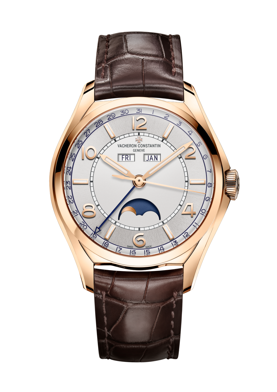 Vacheron Constantin Fiftysix complete calendar 40 mm Silver Dial 18K Pink Gold Alligator Leather Strap 4000E/000R-B438