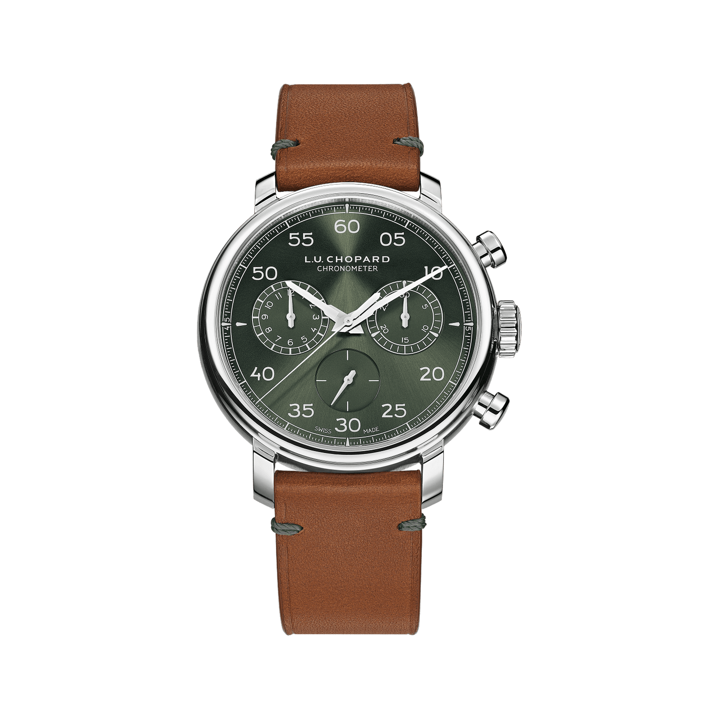 Chopard L.U.C 1963 Heritage Chronograph 42 mm Green Dial Stainless Steel Calfskin Leather Strap 168556-3002