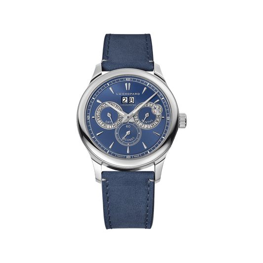 Chopard L.U.C Perpetual Twin 43 mm Blue Dial Stainless Steel Calfskin Leather Strap 168561-3003