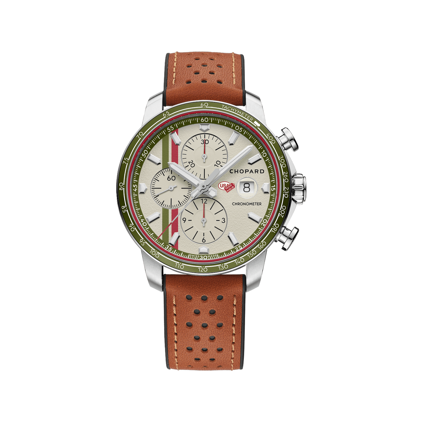 Chopard Mille Miglia GTS Chrono California Mille USA 2024 44 mm Beige Dial Stainless Steel Calfskin Leather Strap 168571-3024