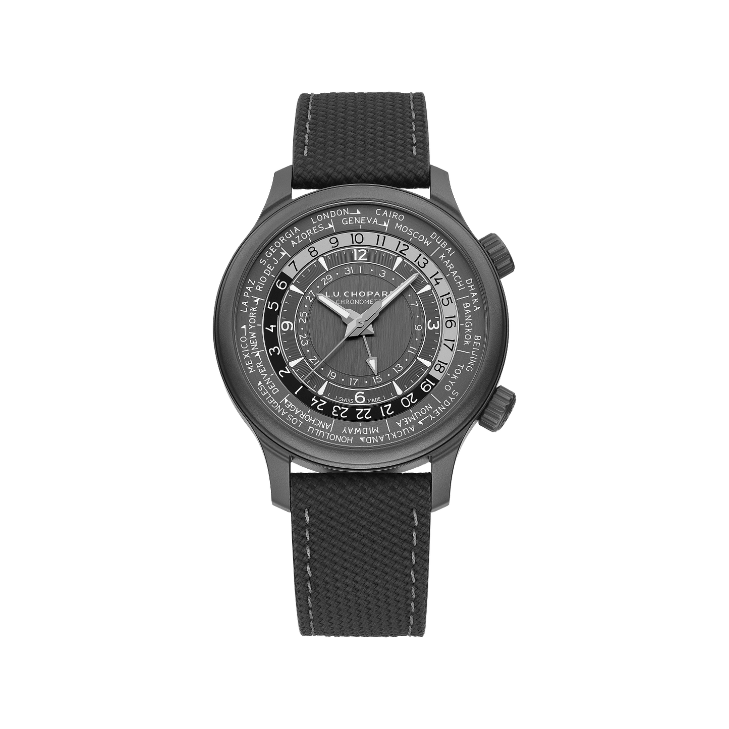 Chopard L.U.C Time Traveler One Black 42 mm Black Dial Titanium Rubber Strap 168574-3008