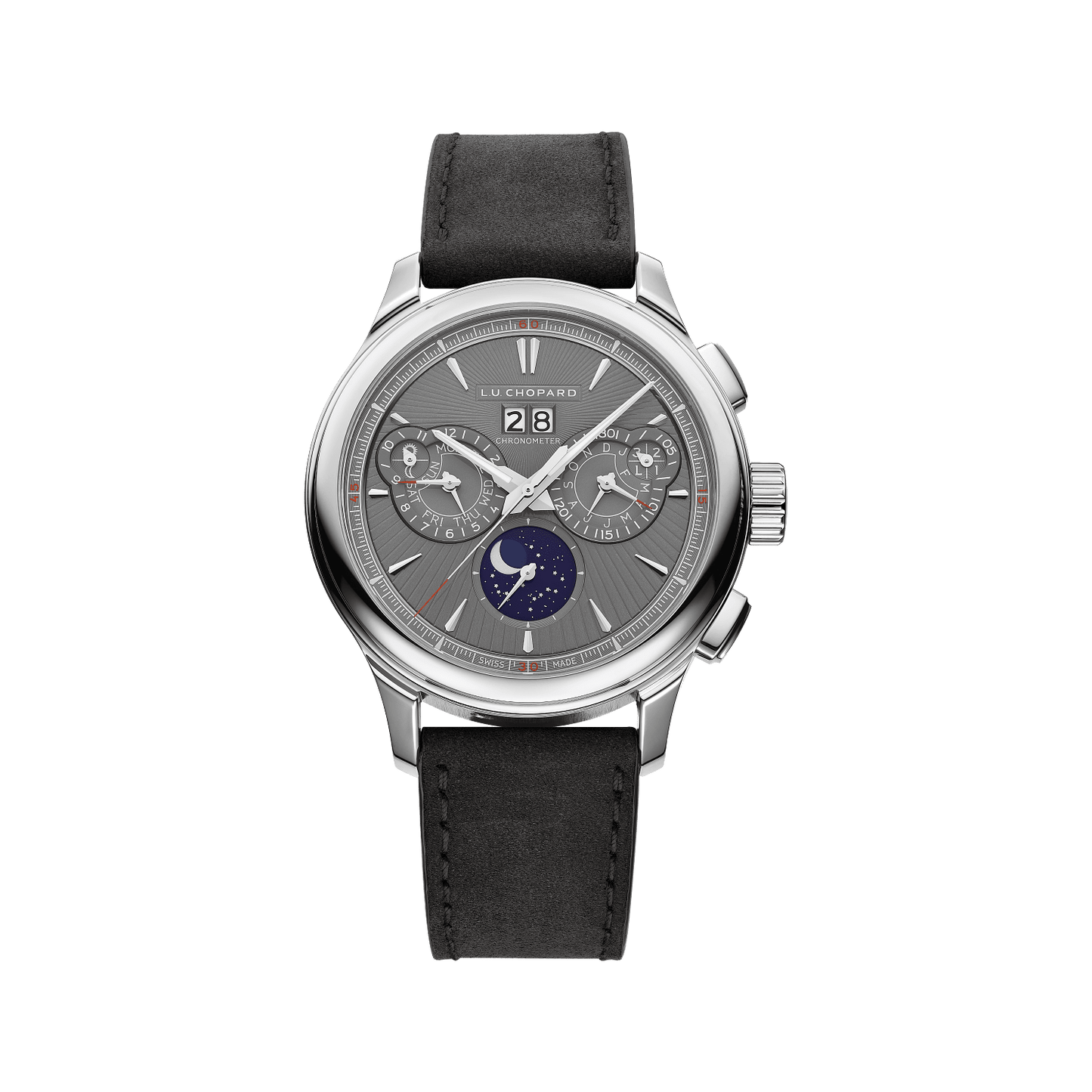 Chopard L.U.C Perpetual Chrono 45 mm Grey Dial Titanium Calfskin Leather Strap 168611-3001