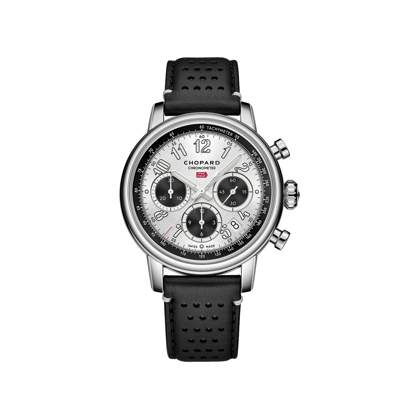 Chopard Mille Miglia Classic Chronograph 40.5 mm Silver Dial Stainless Steel Calfskin Leather Strap 168619-3005