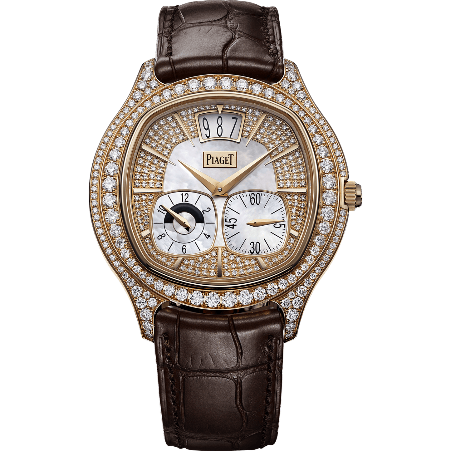 Piaget Piaget Polo Emperador Dual Time watch 42 mm White Mother-Of-Pearl Dial with Diamonds 18k Rose Gold Alligator Strap G0A32020