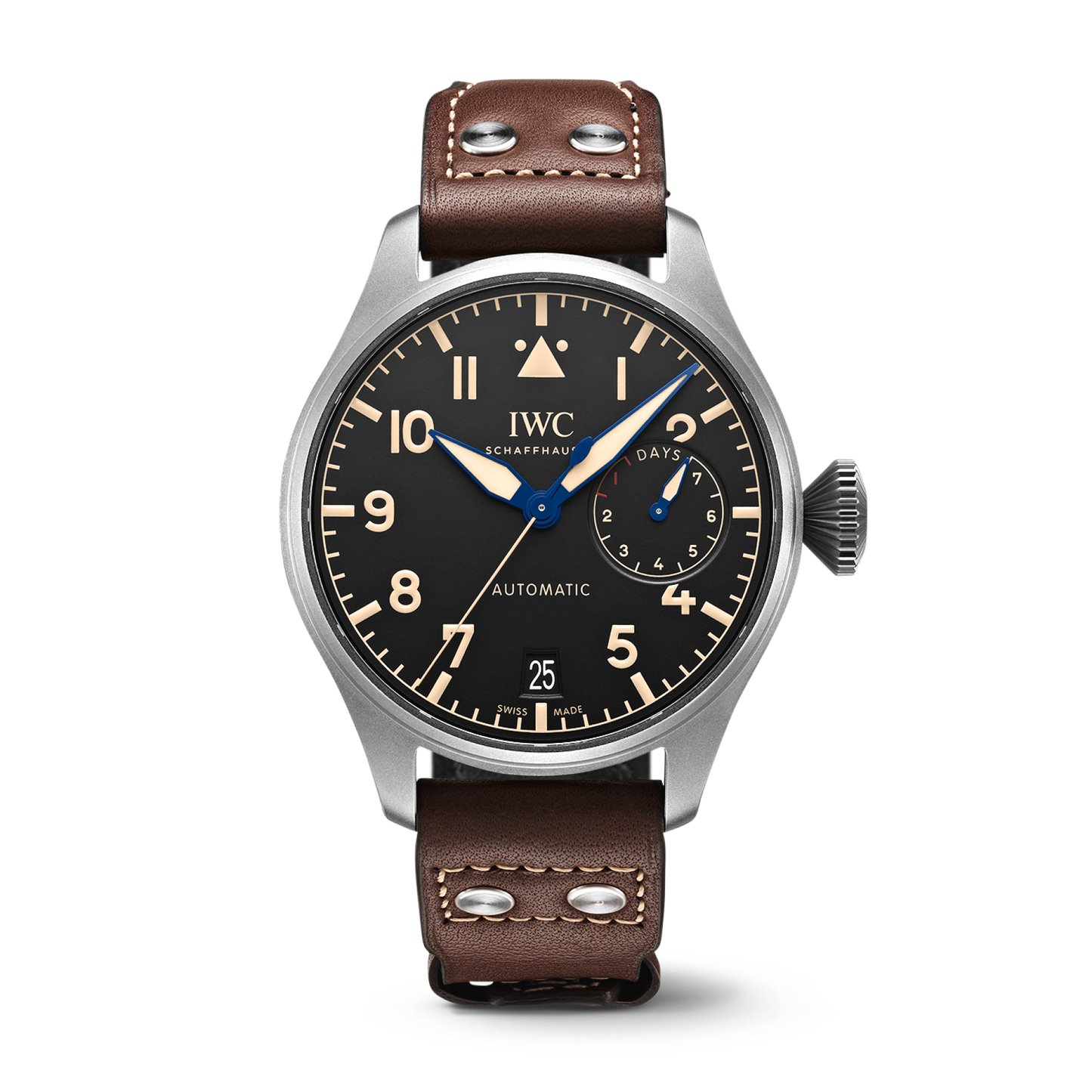 IWC Schaffhausen Big Pilot’s Watch Heritage 46.2  mm Black Dial Titanium Brown  Calfskin Strap IW501004