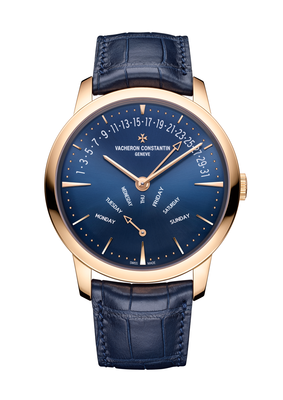 Vacheron Constantin Patrimony retrograde day-date 42.5 mm Blue Dial 18K Pink Gold Alligator Leather Strap 4000U/000R-B516