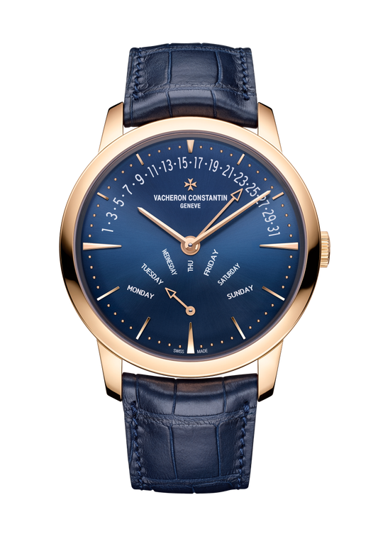 Vacheron Constantin Patrimony retrograde day-date 42.5 mm Blue Dial 18K Pink Gold Alligator Leather Strap 4000U/000R-B516