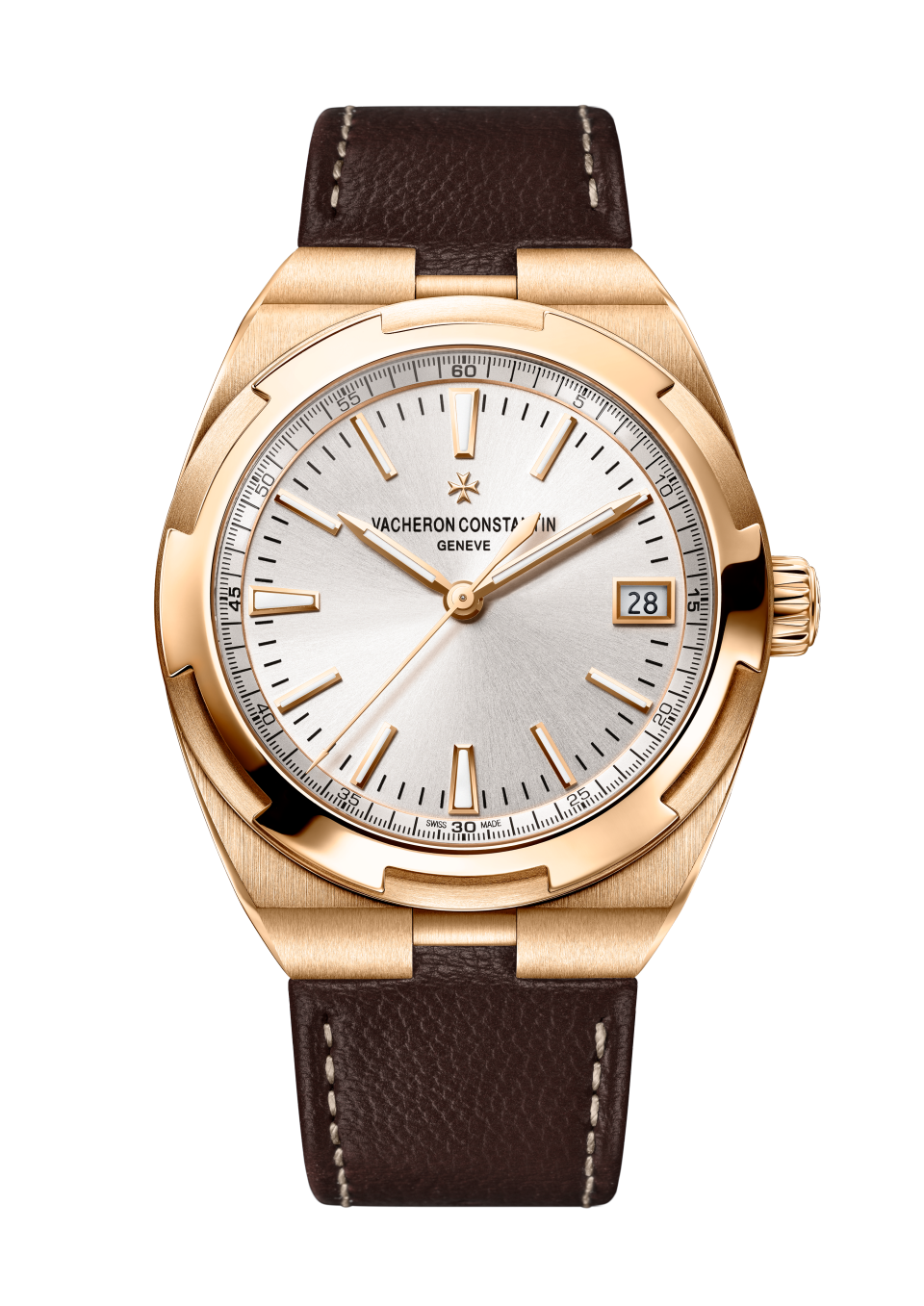 Vacheron Constantin Overseas self-winding 41 mm Silver Dial 18K Pink Gold Calfskin Leather Strap 4500V/000R-B127