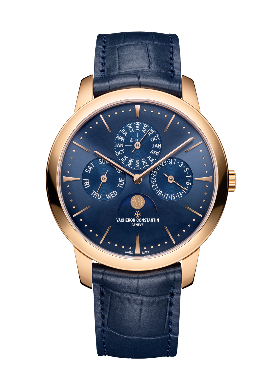 Vacheron Constantin Patrimony perpetual calendar ultra-thin 41 mm Midnight Blue Dial 18K Pink Gold Alligator Leather Strap 43175/000R-B519