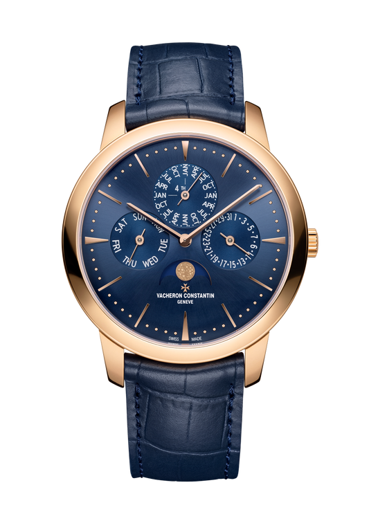 Vacheron Constantin Patrimony perpetual calendar ultra-thin 41 mm Midnight Blue Dial 18K Pink Gold Alligator Leather Strap 43175/000R-B519