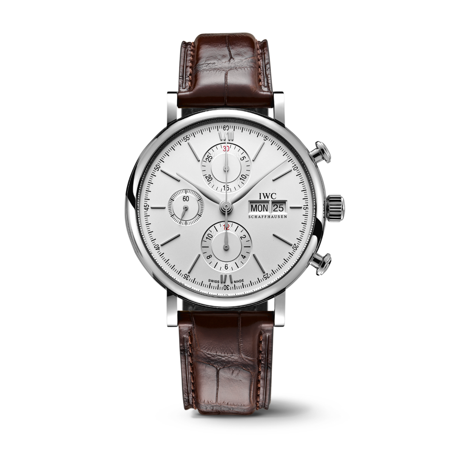 IWC Schaffhausen Portofino Chronograph 42 mm Silver  Dial Stainless Steel Dark Brown Alligator Leather Strap IW391027