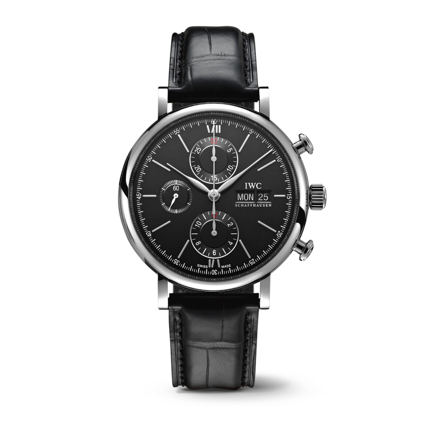 IWC Schaffhausen Portofino Chronograph 42 mm Black  Dial Stainless Steel Black Alligator Leather Strap IW391029