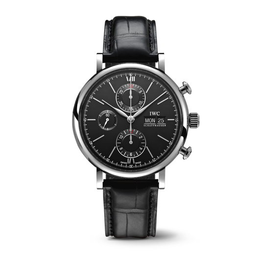 IWC Schaffhausen Portofino Chronograph 42 mm Black  Dial Stainless Steel Black Alligator Leather Strap IW391029