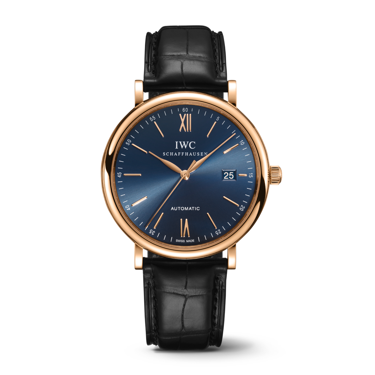 IWC Schaffhausen Portofino Automatic 40 mm Blue  Dial 18 Kt 5N Gold Case Black Alligator Leather Strap IW356522