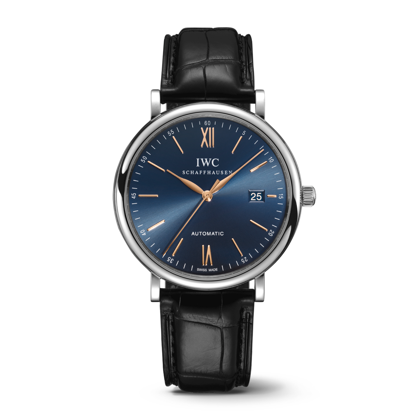 IWC Schaffhausen Portofino Automatic 40 mm Blue  Dial Stainless Steel Black Alligator Leather Strap IW356523