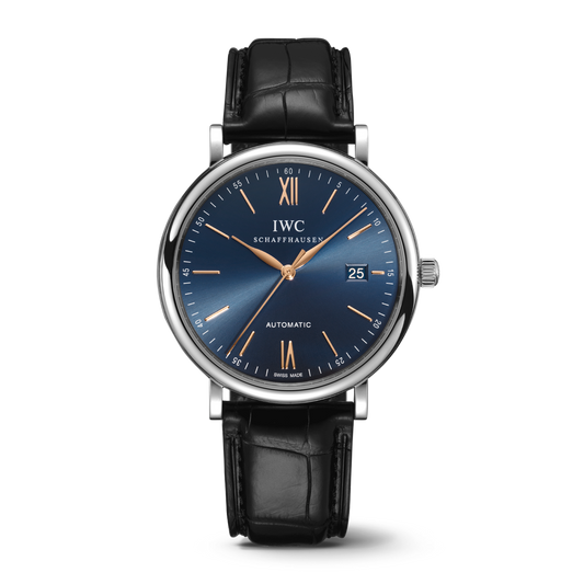 IWC Schaffhausen Portofino Automatic 40 mm Blue  Dial Stainless Steel Black Alligator Leather Strap IW356523