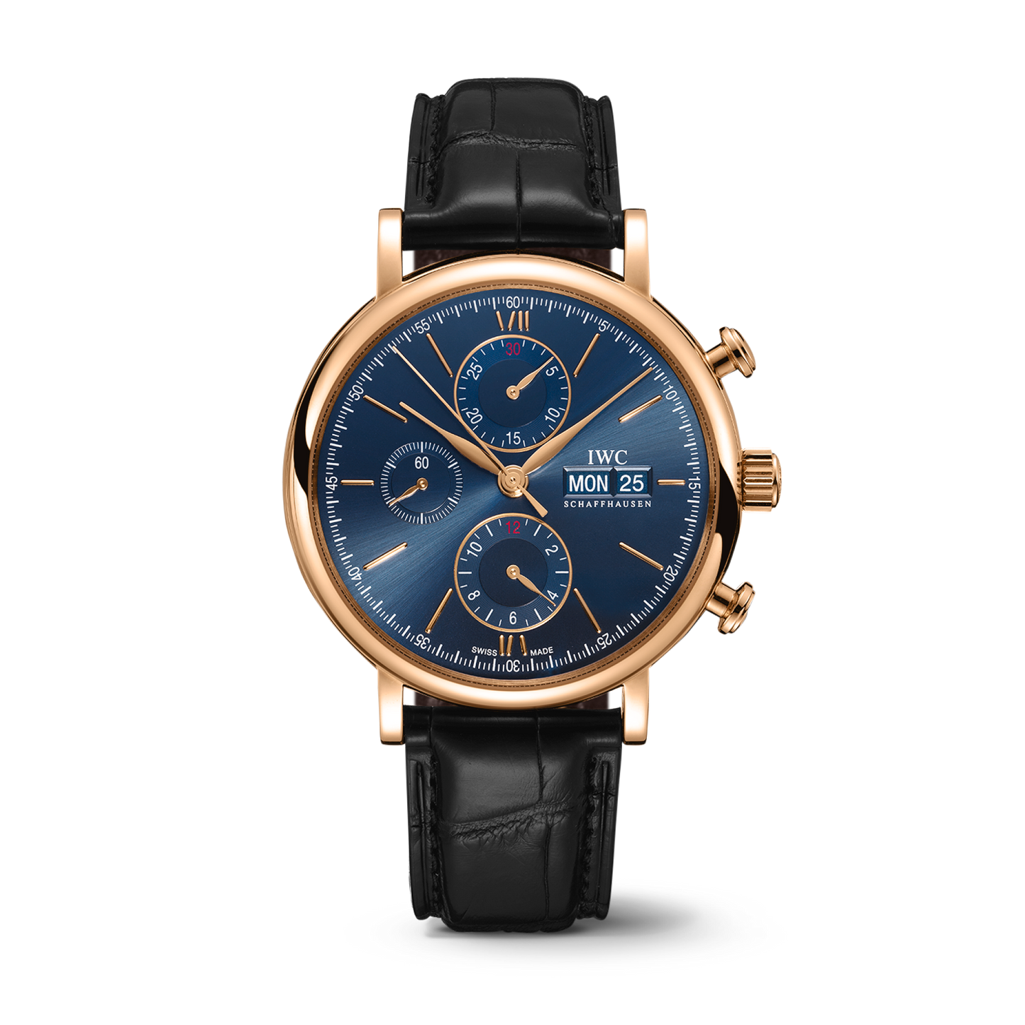 IWC Schaffhausen Portofino Chronograph 42 mm Blue  Dial 18 Kt 5N Gold Black Alligator Leather Strap IW391035