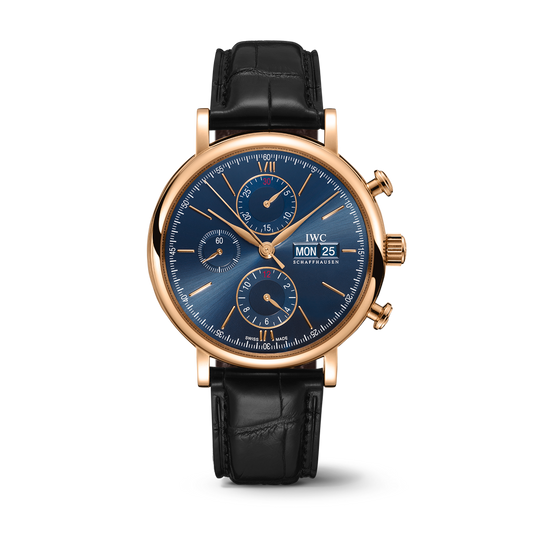 IWC Schaffhausen Portofino Chronograph 42 mm Blue  Dial 18 Kt 5N Gold Black Alligator Leather Strap IW391035