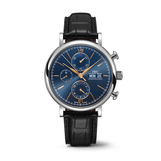 IWC Schaffhausen Portofino Chronograph 42 mm Blue  Dial Stainless Steel Black Alligator Leather Strap IW391036