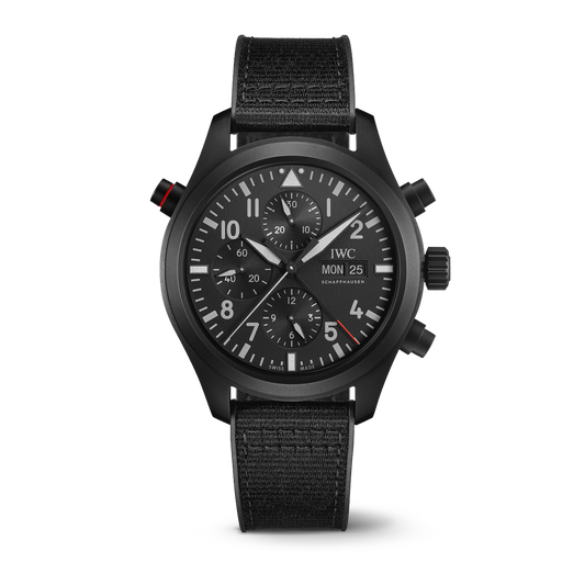 IWC Schaffhausen Pilot’s Watch Double Chronograph TOP GUN Ceratanium® 44 mm Black Dial Ceratanium®  Black Rubber Strap IW371815