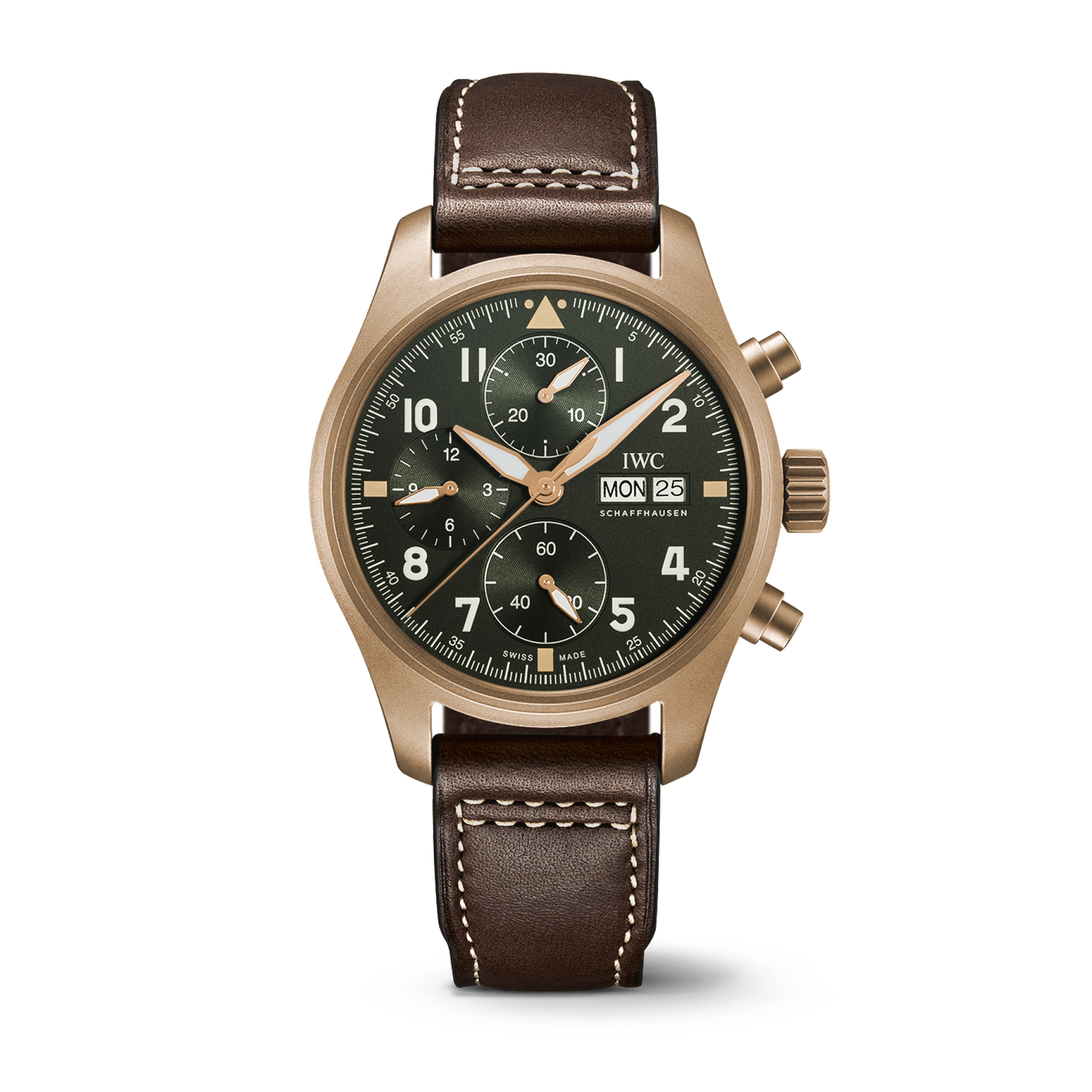 IWC Schaffhausen Pilot’s Watch Chronograph Spitfire 41  mm Green  Dial Bronze  Brown Calfskin Strap IW387902