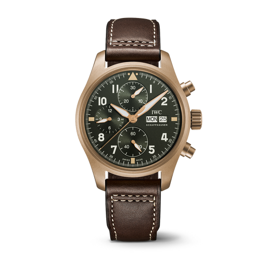 IWC Schaffhausen Pilot’s Watch Chronograph Spitfire 41  mm Green  Dial Bronze  Brown Calfskin Strap IW387902