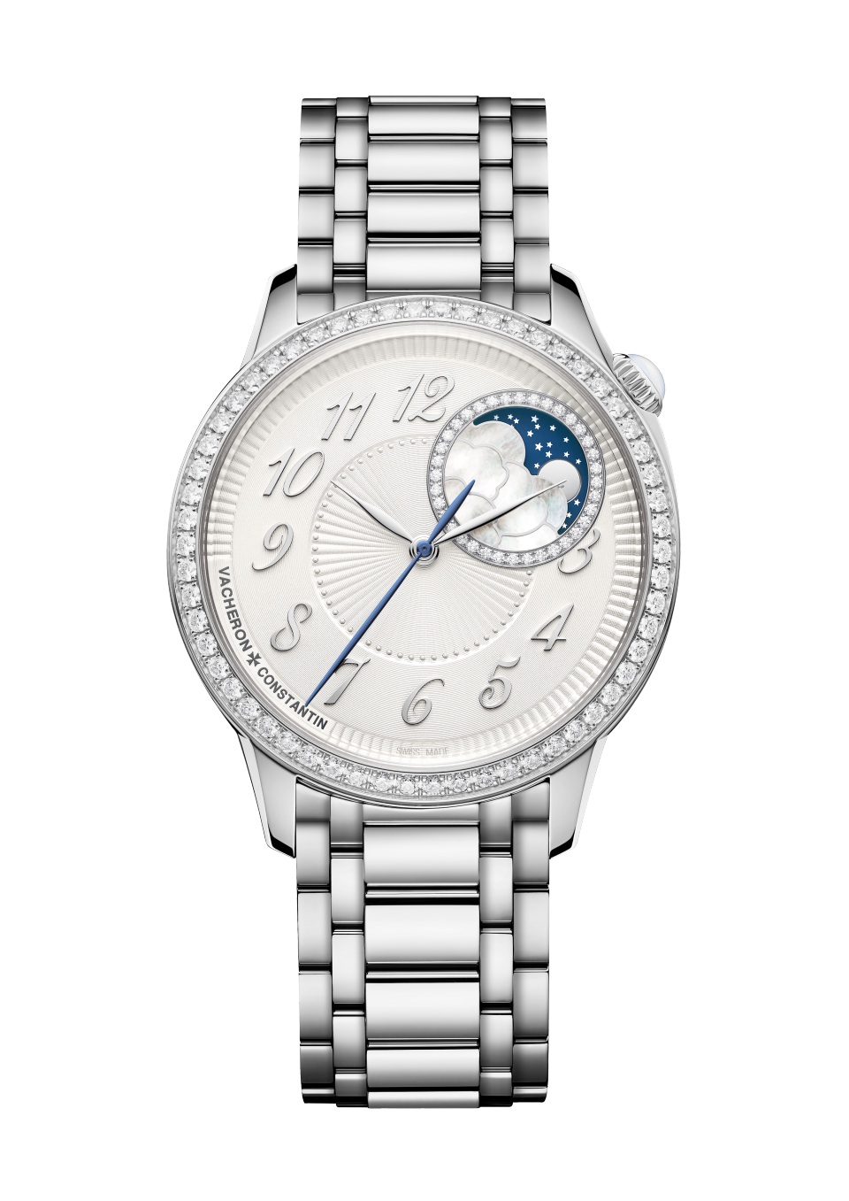 Vacheron Constantin Égérie moon phase 37 mm Silver Dial with Diamonds Stainless Steel Bracelet 8005F/120A-B497