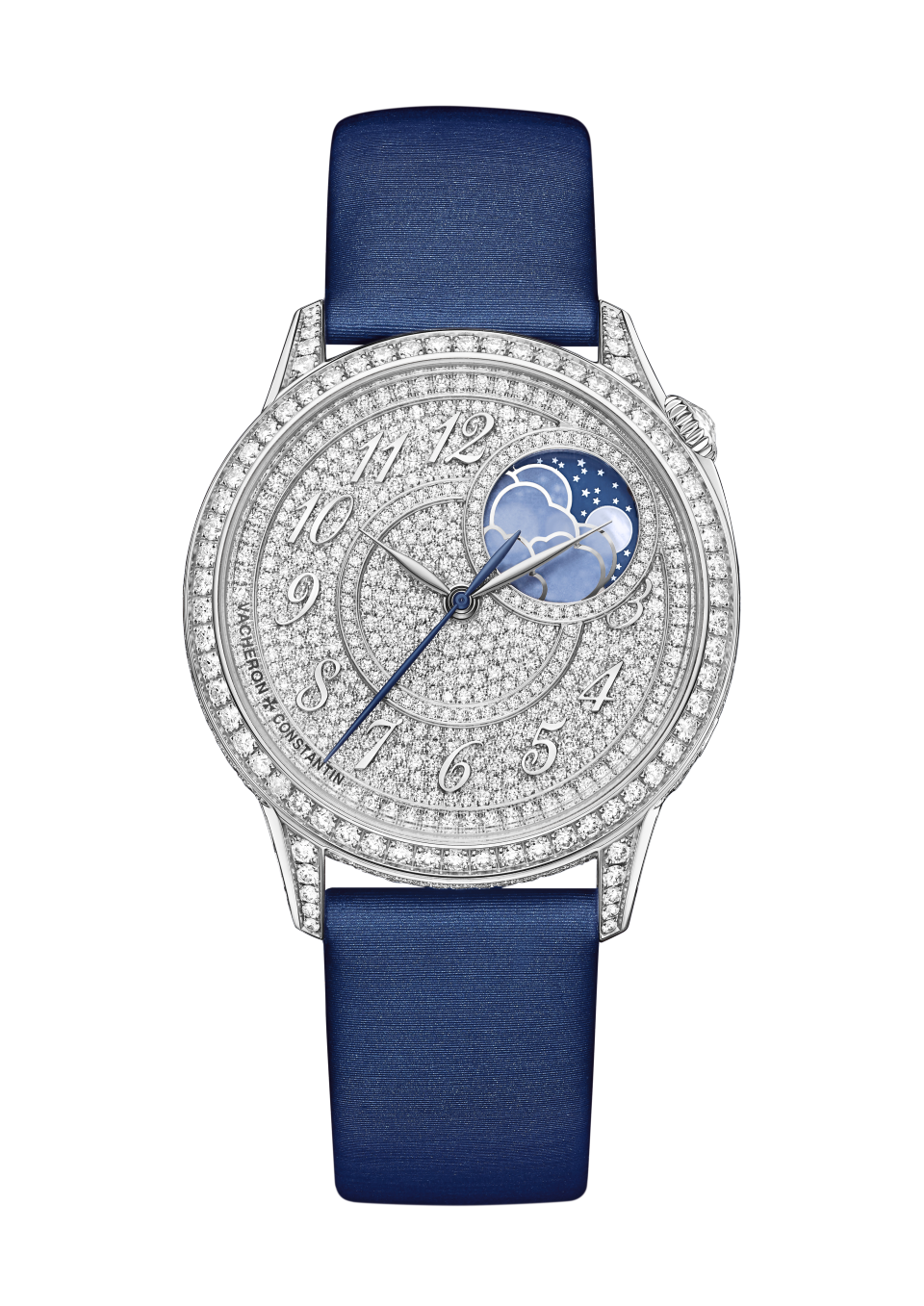 Vacheron Constantin Égérie moon phase 37 mm Diamond Paved Dial White Gold Calfskin Leather Strap 8006F/000G-B499