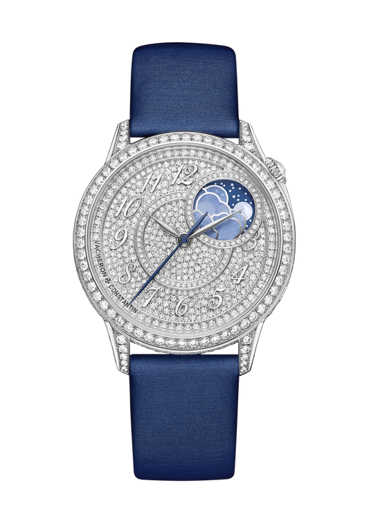 Vacheron Constantin Égérie moon phase 37 mm Diamond Paved Dial White Gold Calfskin Leather Strap 8006F/000G-B499