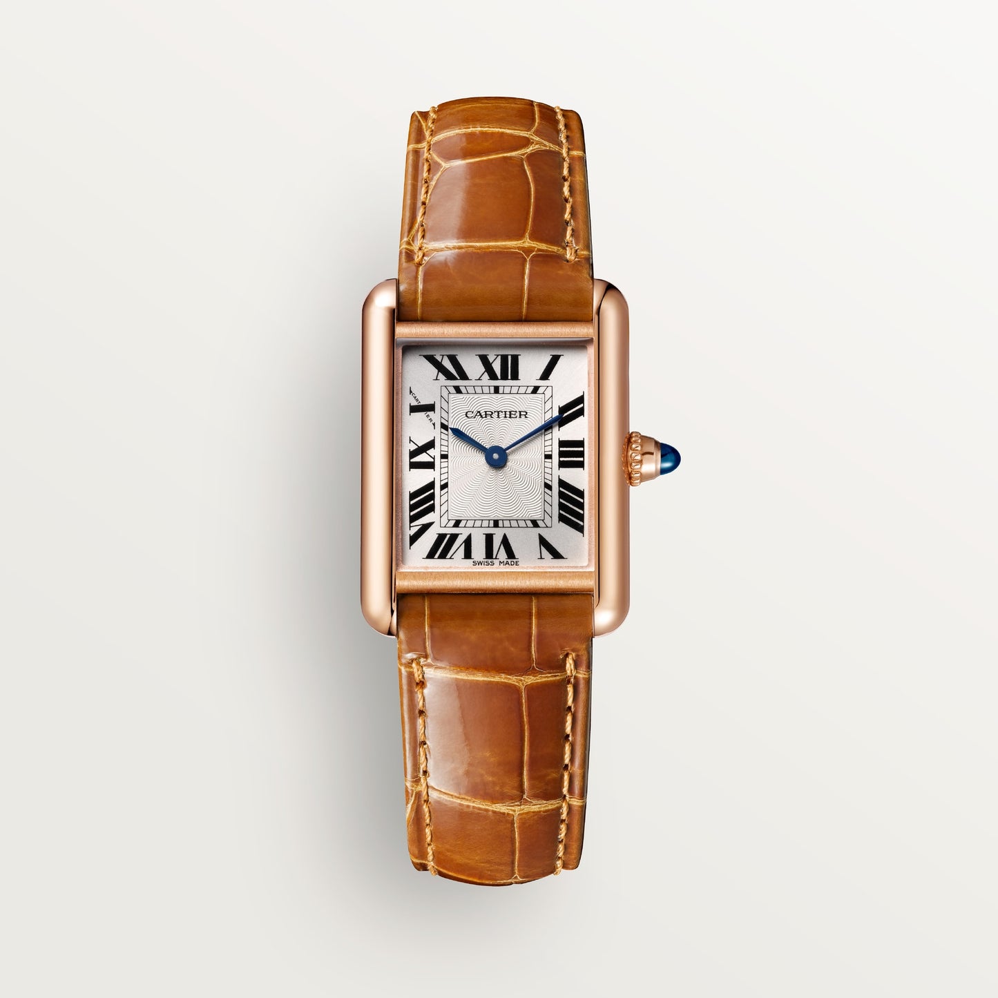 Cartier Tank Louis Small Rose Gold Silver Dial Shiny Brown Alligator Skin WGTA0010