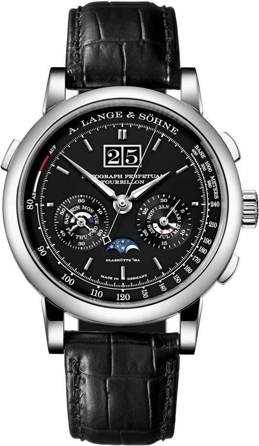 Alange-Soehne DATOGRAPH PERPETUAL TOURBILLON 41.5 mm Black Dial Platinum Alligator Leather Strap 740.036FE / LSLS7402AT