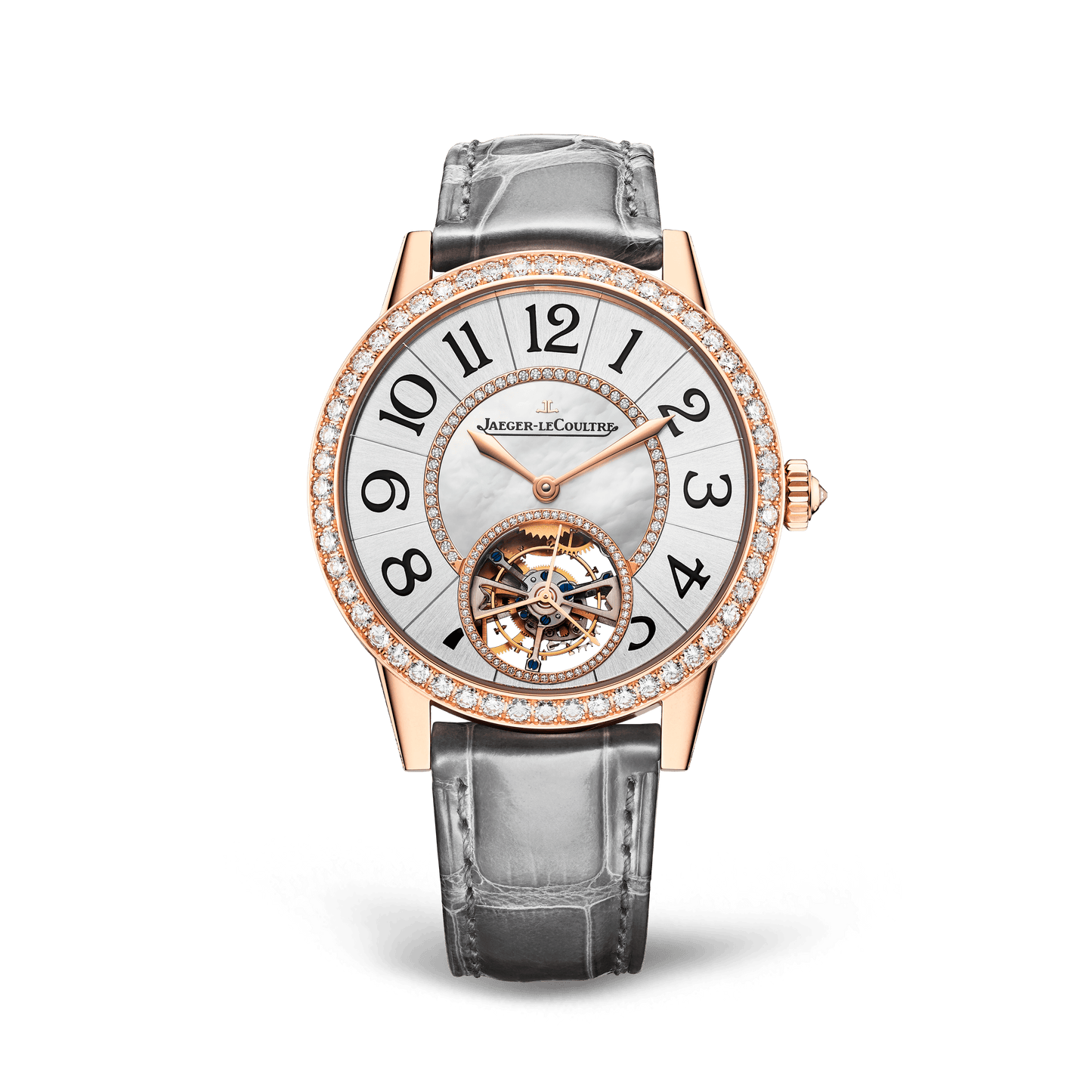 Jaeger-LeCoultre Rendez-Vous Jewellery Tourbillon 39 mm Grey Dial with Diamonds Pink Gold Alligator Leather Strap Q3412410