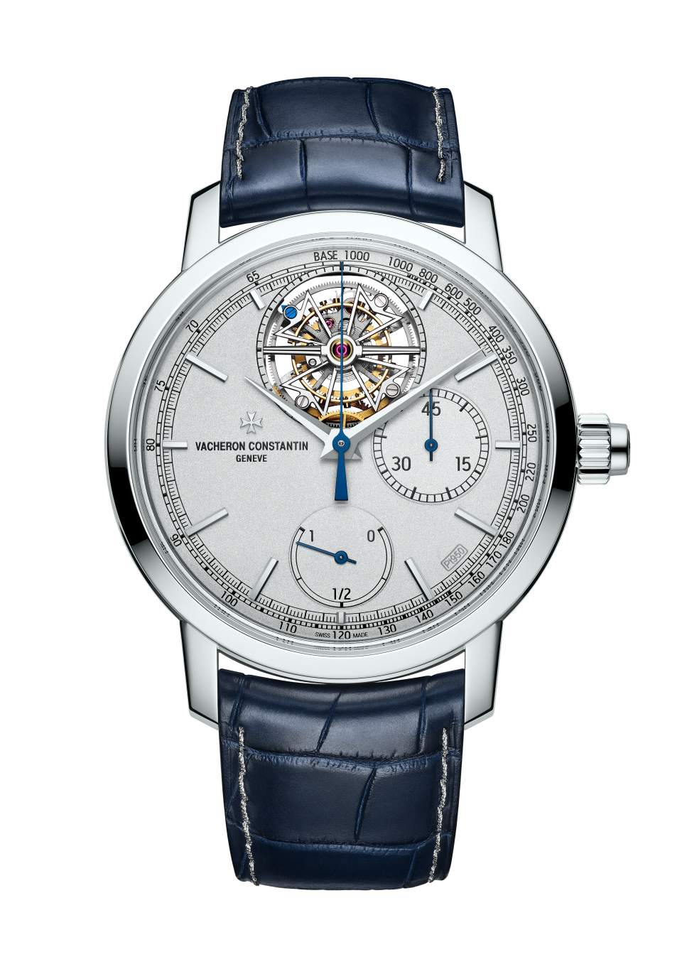 Vacheron Constantin Traditionnelle tourbillon chronograph Collection Excellence Platine 42.5 mm Silver Dial Platinum Alligator Leather Strap 5100T/000P-H041