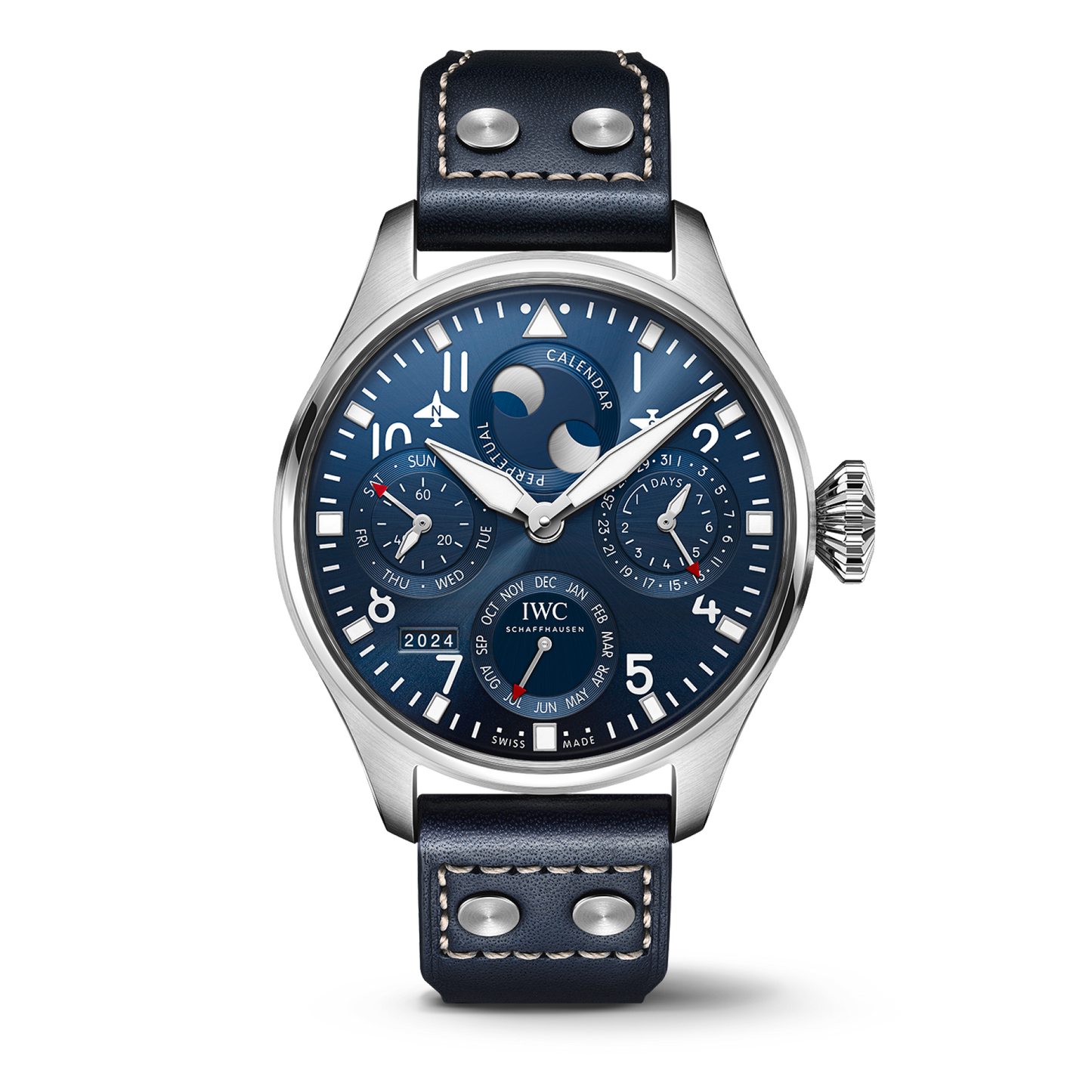 IWC Schaffhausen Big Pilot’s Watch Perpetual Calendar 46.2  mm Blue  Dial Stainless Steel  Blue Calfskin Strap IW503605