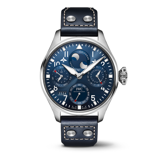 IWC Schaffhausen Big Pilot’s Watch Perpetual Calendar 46.2  mm Blue  Dial Stainless Steel  Blue Calfskin Strap IW503605