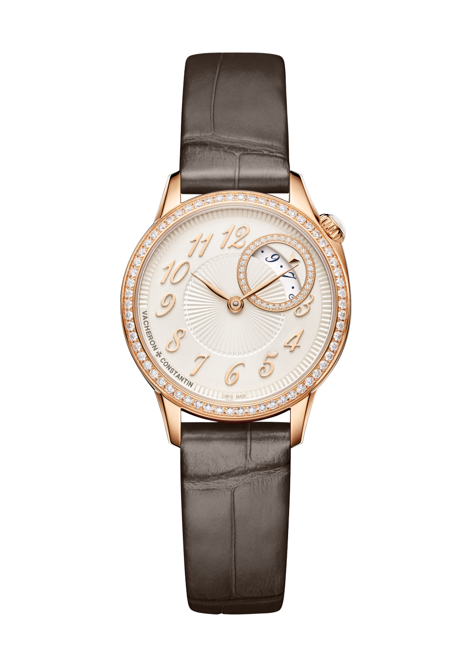 Vacheron Constantin Égérie quartz 30 mm Silver Dial with Diamonds 18K Pink Gold Alligator Leather Strap 1205F/000R-B622