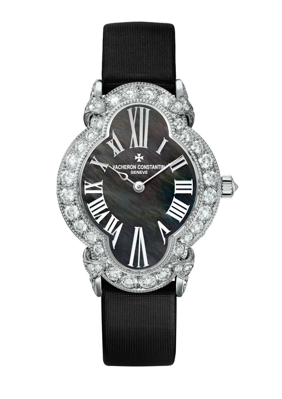 Vacheron Constantin Heures Créatives Heure Romantique 36.2 x 26.5 mm Black Mother-Of-Pearl with Diamonds Dial White Gold Satin Strap 37640/000G-B659