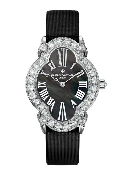 Vacheron Constantin Heures Créatives Heure Romantique 36.2 x 26.5 mm Black Mother-Of-Pearl with Diamonds Dial White Gold Satin Strap 37640/000G-B659