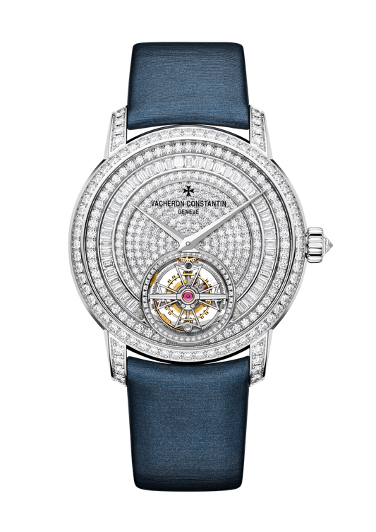 Vacheron Constantin Traditionnelle tourbillon jewellery 39 mm Diamond Paved Dial White Gold Satin Strap 6025T/000G-B635