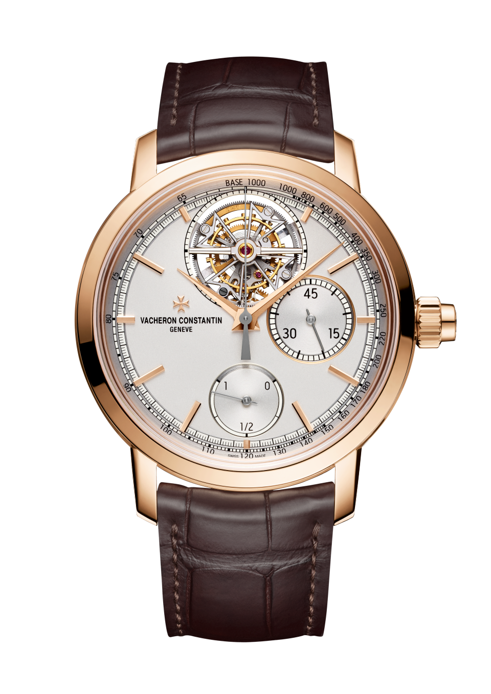 Vacheron Constantin Traditionnelle tourbillon chronograph 42.5 mm Silver Dial 18K Pink Gold Alligator Leather Strap 5100T/000R-B623