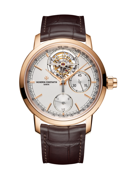 Vacheron Constantin Traditionnelle tourbillon chronograph 42.5 mm Silver Dial 18K Pink Gold Alligator Leather Strap 5100T/000R-B623