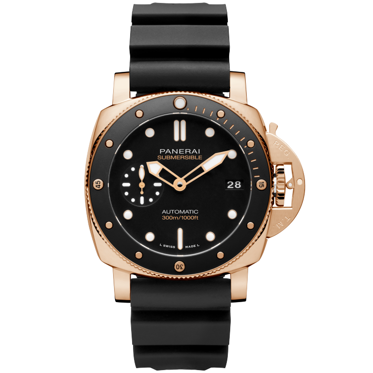 Panerai Submersible Goldtech™ 42 mm Black Dial Brushed Panerai Goldtech Caoutchouc Black Strap PAM02164