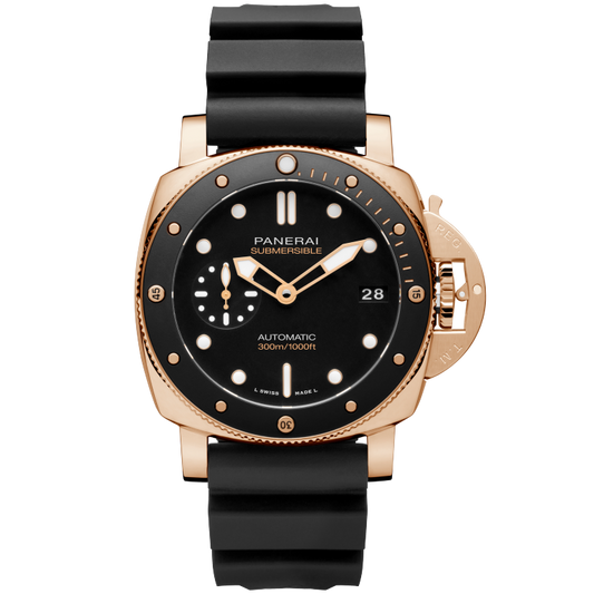 Panerai Submersible Goldtech™ 42 mm Black Dial Brushed Panerai Goldtech Caoutchouc Black Strap PAM02164