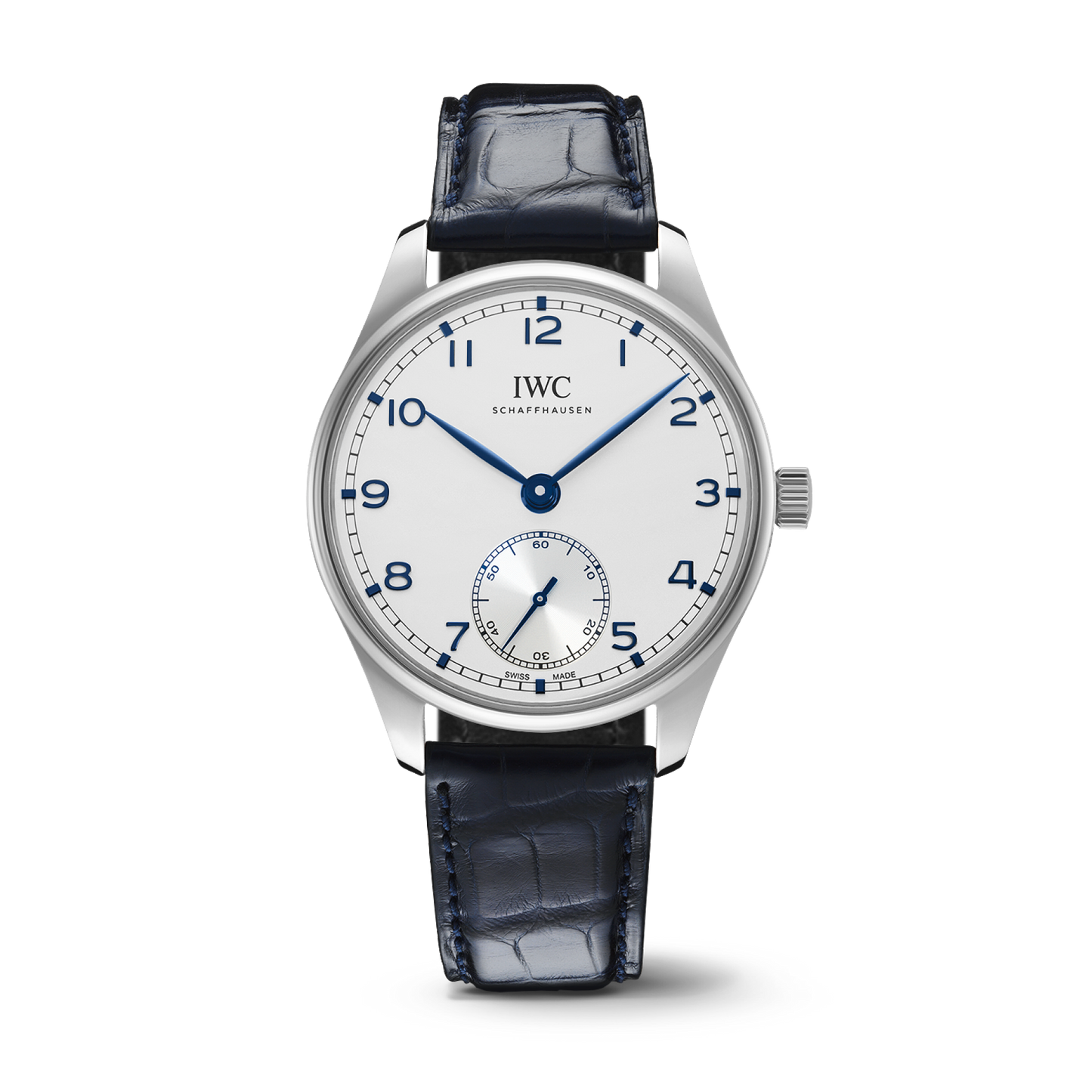 IWC Schaffhausen Portugieser Automatic 40.4 mm Silver Dial Stainless Steel Blue Alligator Leather Strap IW358304