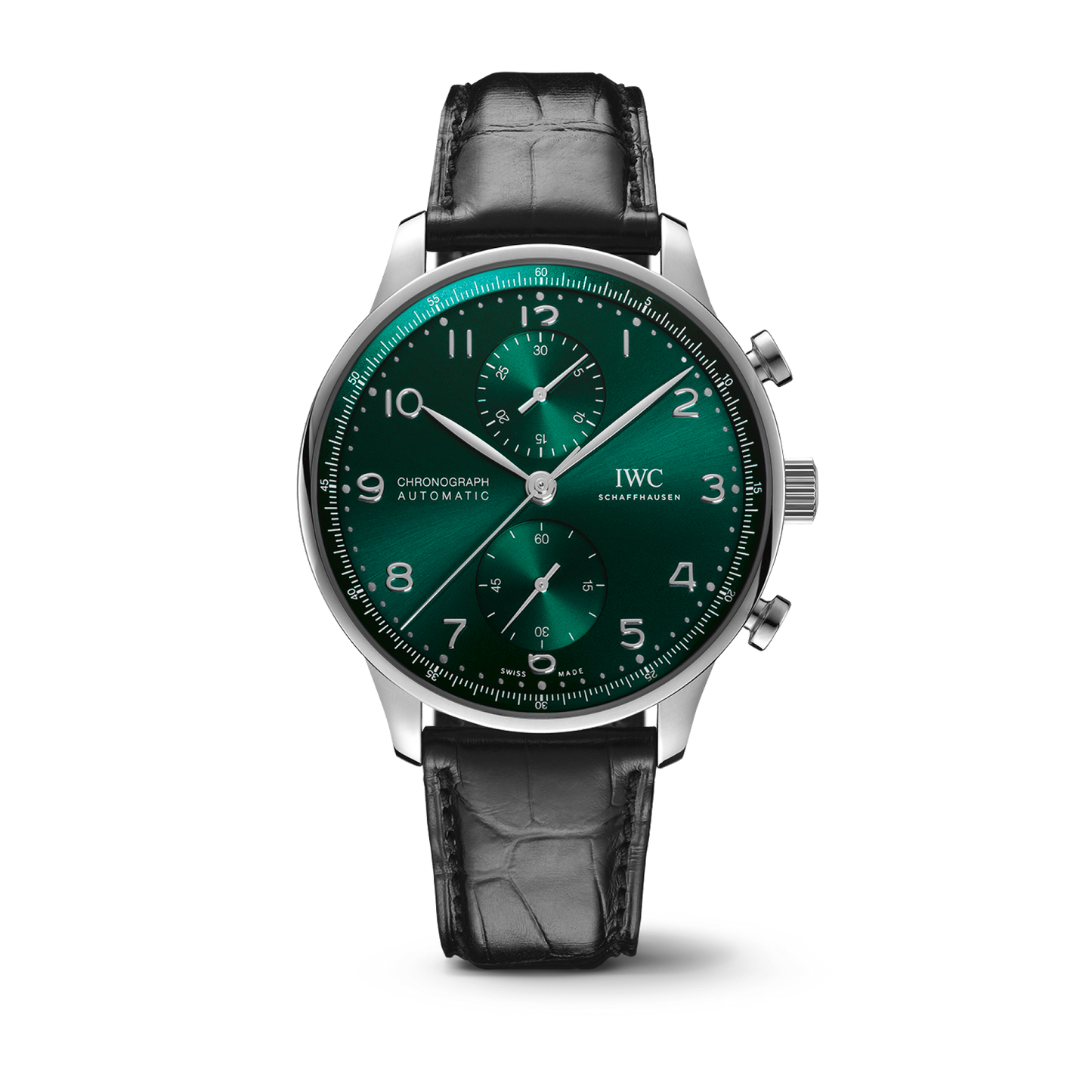 IWC Schaffhausen Portugieser Chronograph 41 mm Green Dial Stainless Steel Black Alligator Leather Strap IW371615