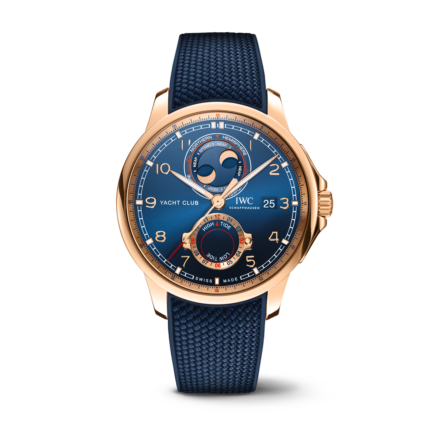 IWC Schaffhausen Portugieser Yacht Club Moon & Tide 44.6 mm Blue Dial 18k 5N Gold Blue Rubber Strap IW344001