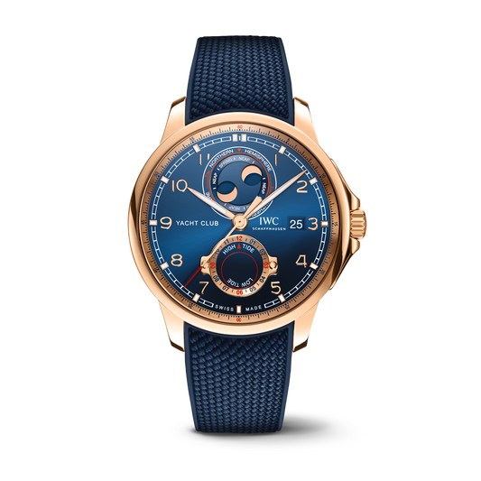 IWC Schaffhausen Portugieser Yacht Club Moon & Tide 44.6 mm Blue Dial 18k 5N Gold Blue Rubber Strap IW344001