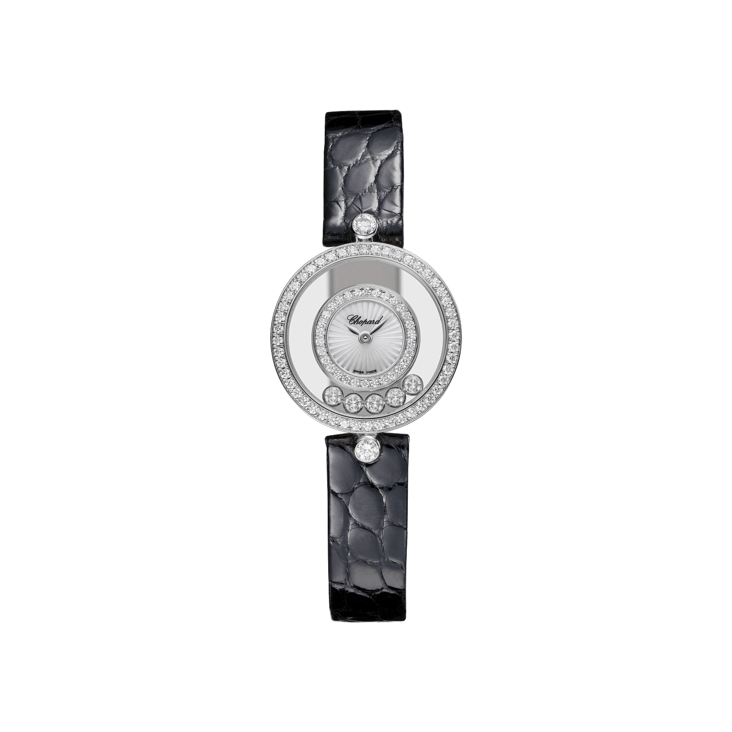 Chopard Happy Diamonds Icons 25.8 mm Guilloché Mother-Of-Pearl Dial with Diamonds 18K White Gold Alligator Leather Strap 203957-1214