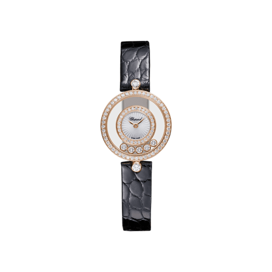 Chopard Happy Diamonds Icons 26 mm Guilloché Mother-Of-Pearl Dial with Diamonds 18k Rose Gold Alligator Leather Strap 203957-5214