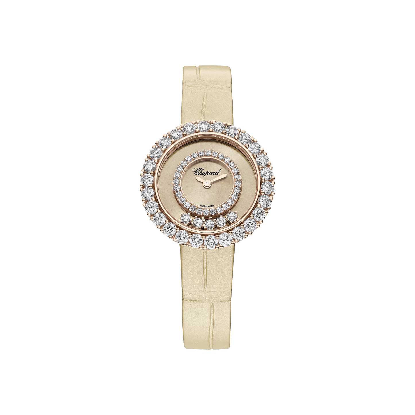 Chopard Happy Diamonds Joaillerie 29 mm Beige Dial with Diamonds 18k Rose Gold Alligator Leather Strap 205369-5002